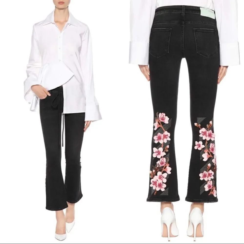 OFF-WHITE Diag Cherry flared jeans Vietag black Multi- Made in Italy 25”